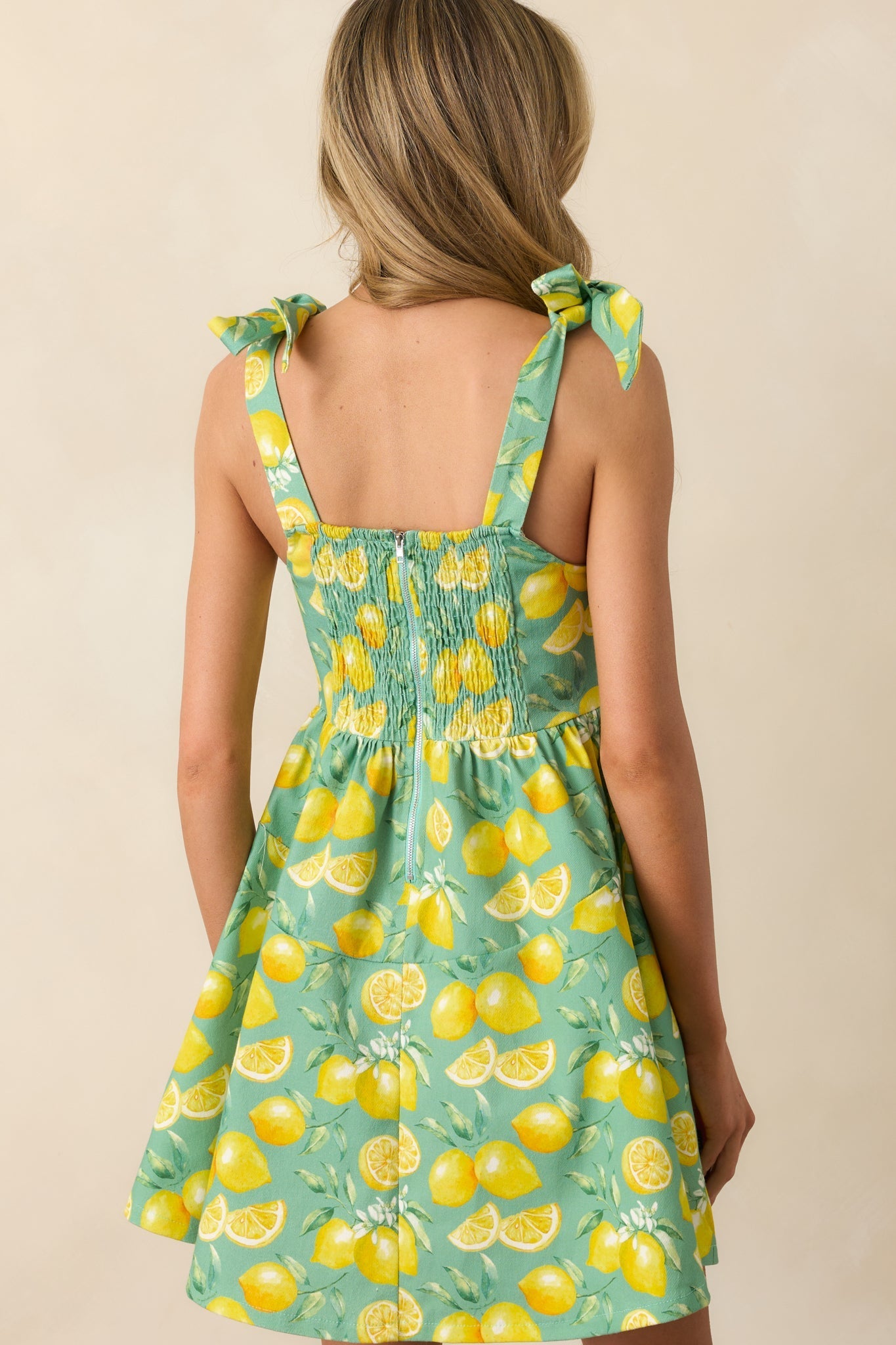 Sounds Like Fun Green Lemon Print Cotton Denim Mini Dress