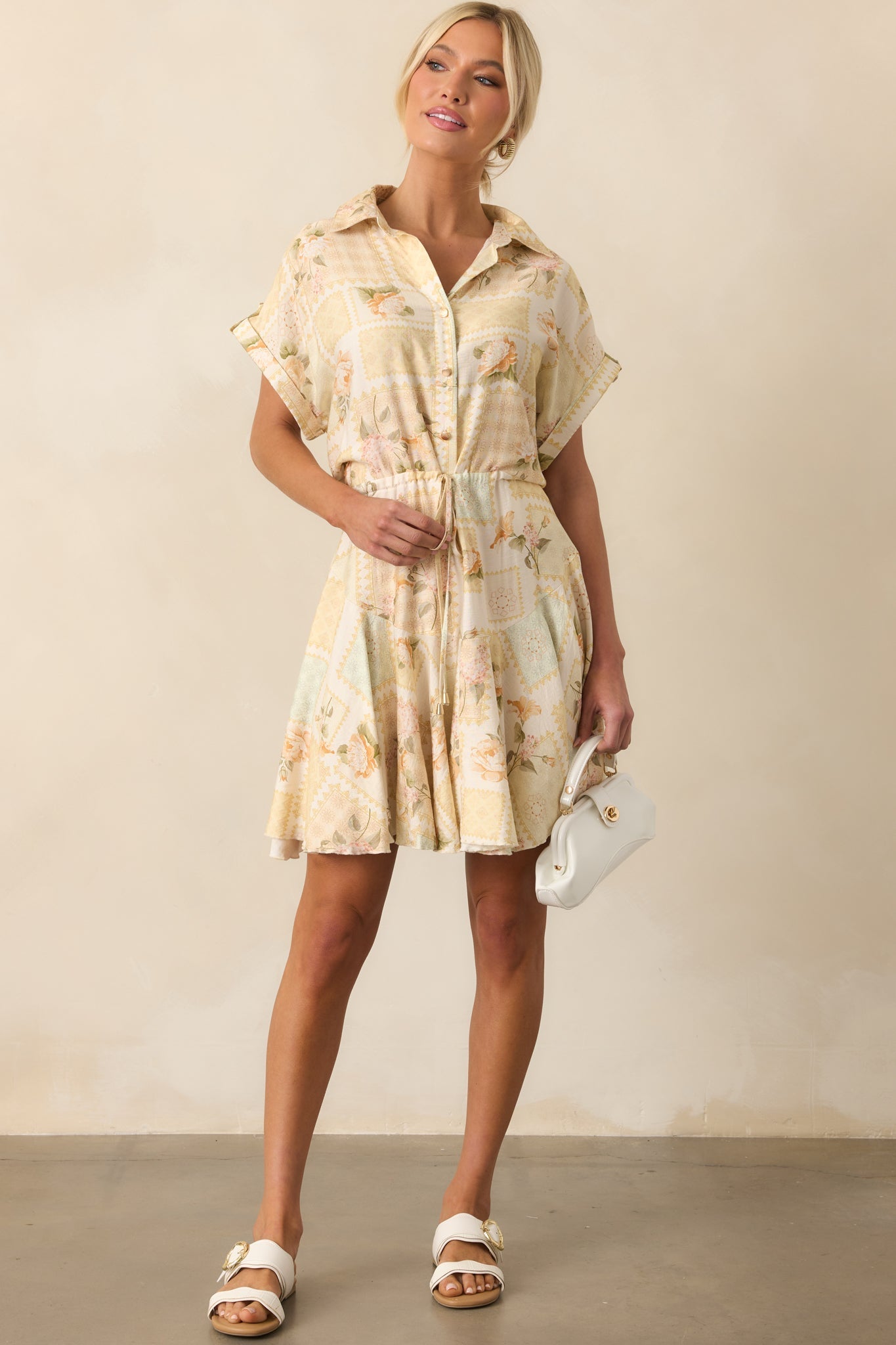 Made Me Smile Yellow Floral Patchwork Mini Dress