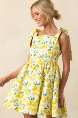 Sounds Like Fun Ivory Lemon Print Cotton Denim Mini Dress