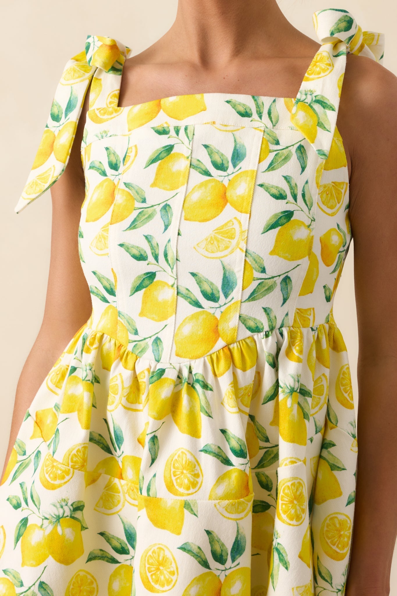 Sounds Like Fun Ivory Lemon Print Cotton Denim Mini Dress