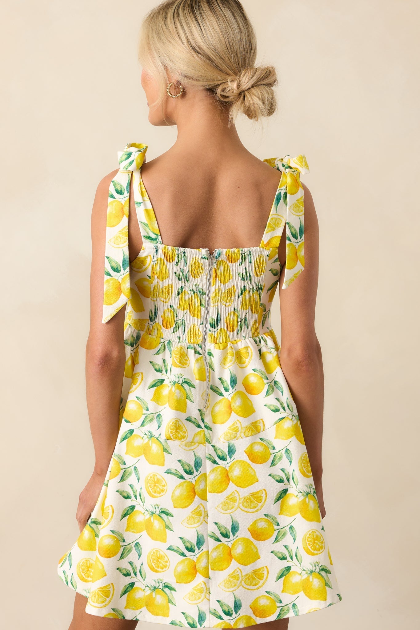 Sounds Like Fun Ivory Lemon Print Cotton Denim Mini Dress