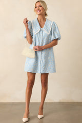 Kind Of Everything Light Blue Cotton Embroidered Eyelet Mini Dress
