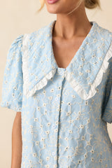 Kind Of Everything Light Blue Cotton Embroidered Eyelet Mini Dress