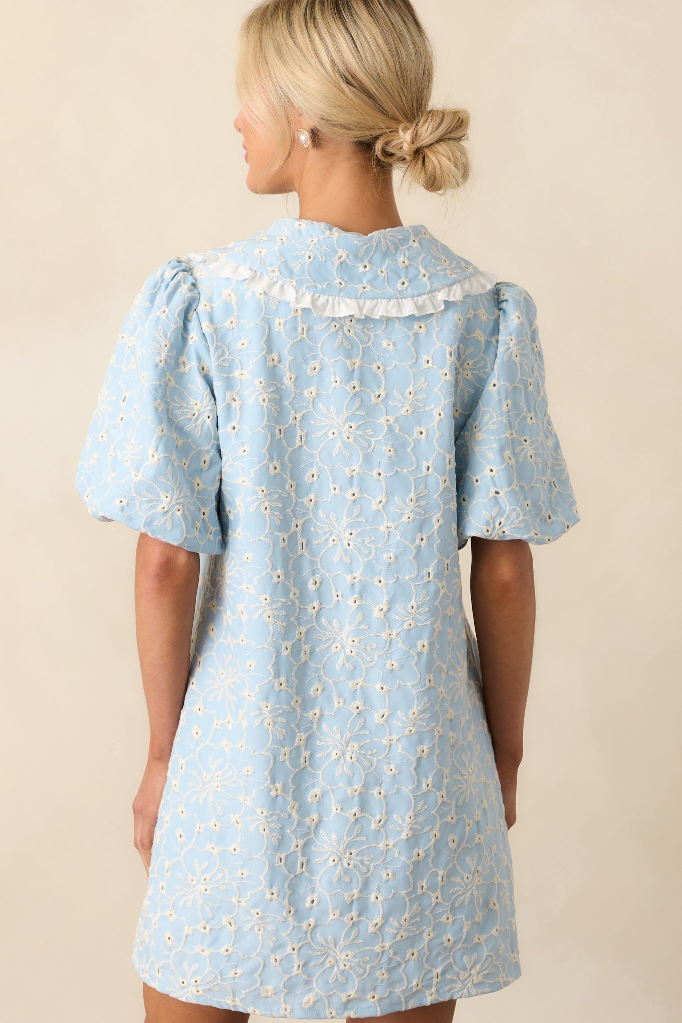 Kind Of Everything Light Blue Cotton Embroidered Eyelet Mini Dress