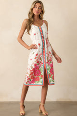 Bursting Blooms Magenta Multi Floral Midi Dress