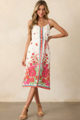 Bursting Blooms Magenta Multi Floral Midi Dress