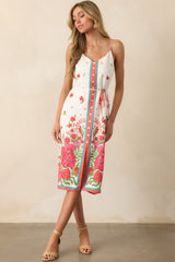 Bursting Blooms Magenta Multi Floral Midi Dress