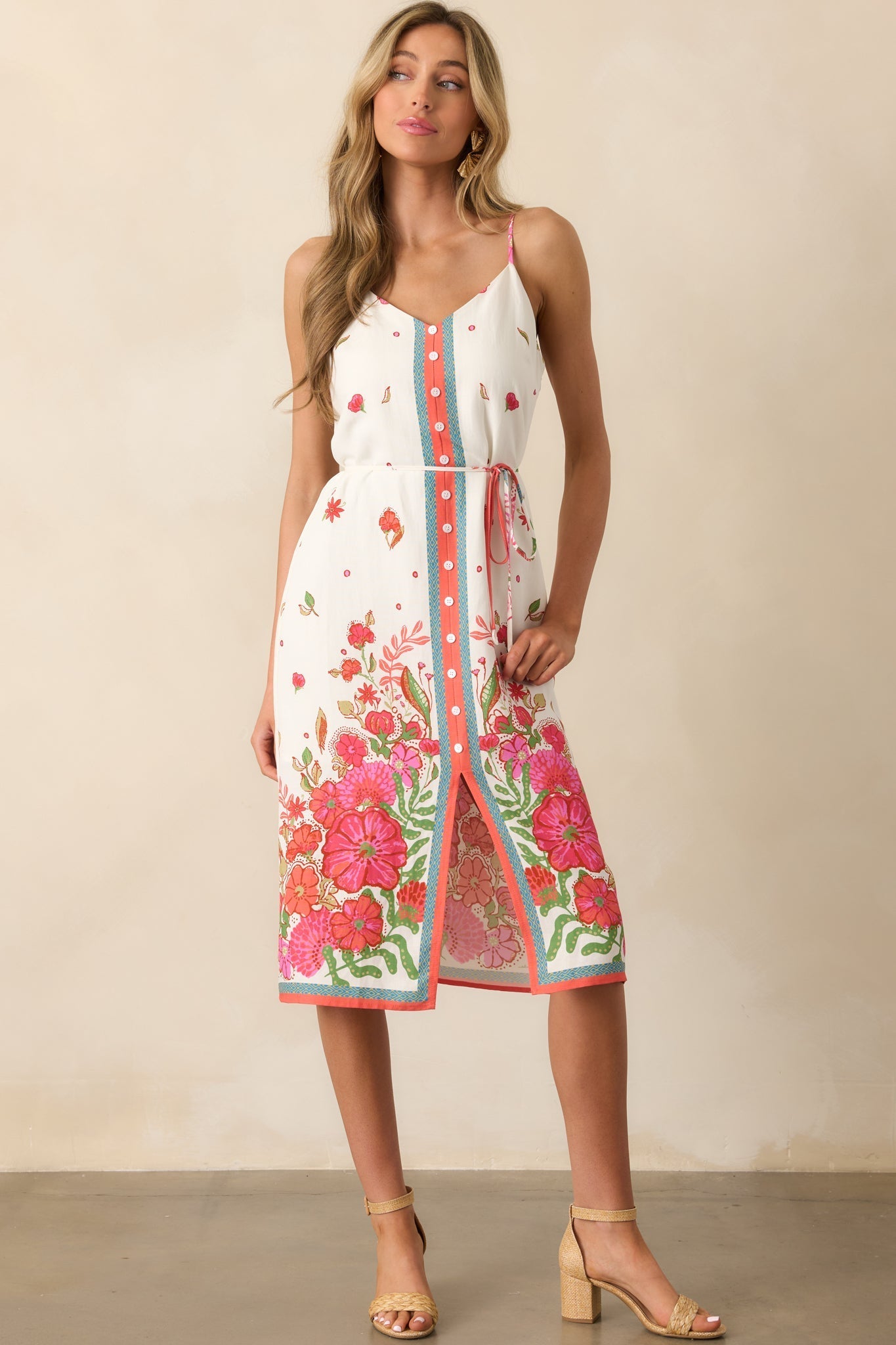 Bursting Blooms Magenta Multi Floral Midi Dress