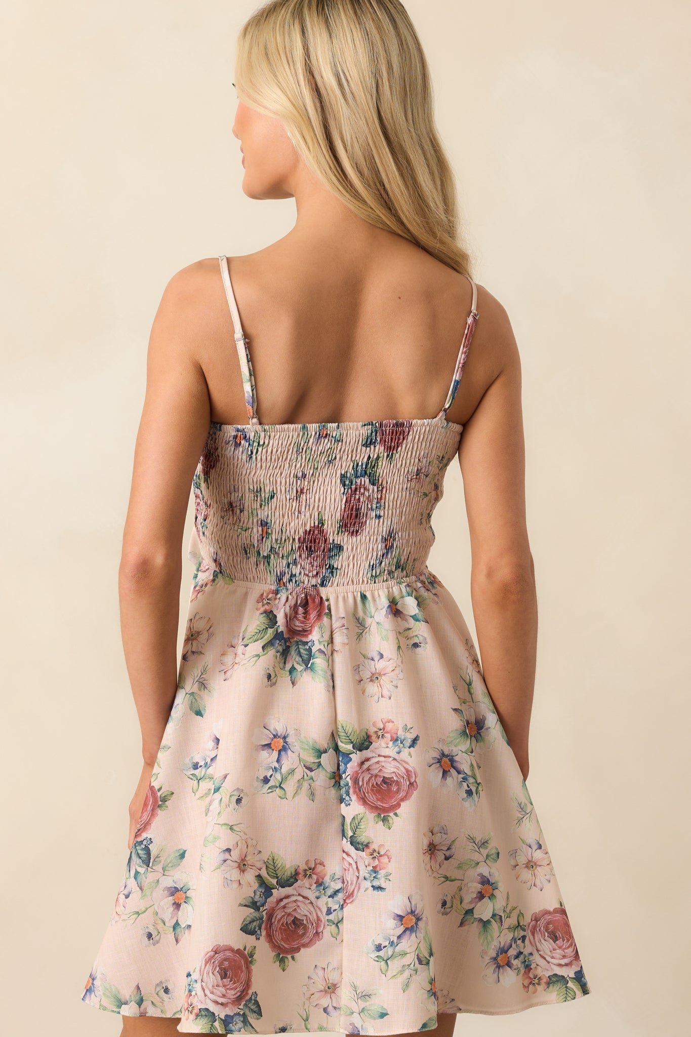 Swept Me Off My Feet Beige Multi Floral Tie Front Mini Dress