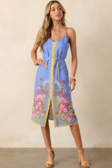 Bursting Blooms Periwinkle Multi Floral Midi Dress