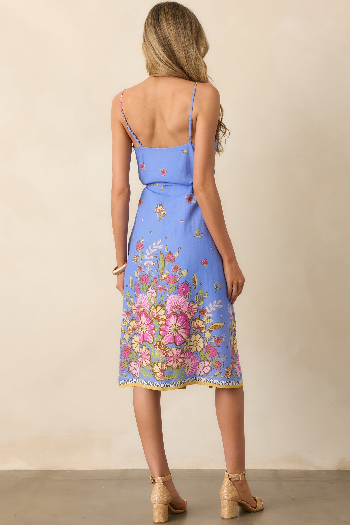 Bursting Blooms Periwinkle Multi Floral Midi Dress