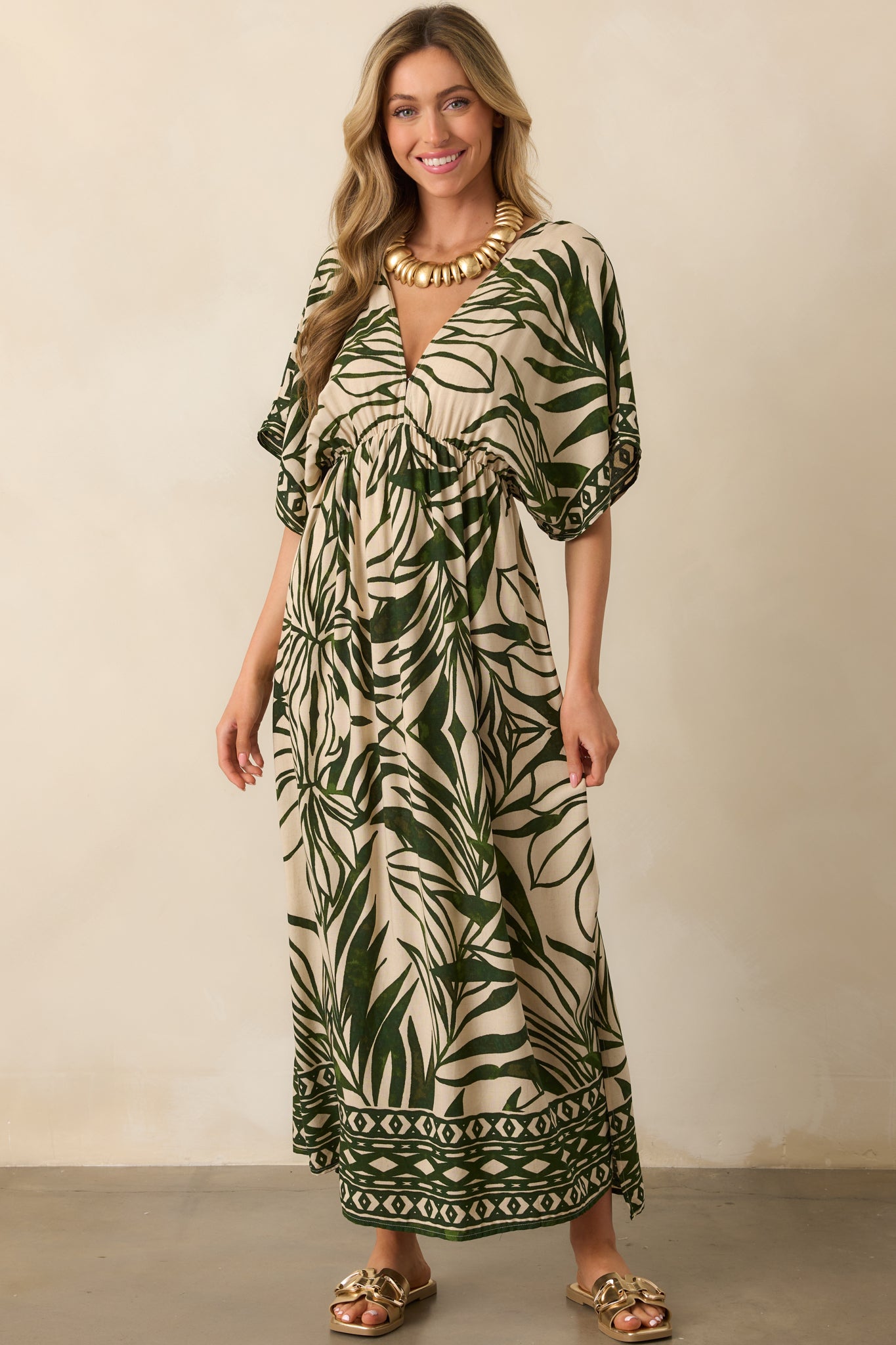 Sunshine On My Mind Green Palm Leaf Print Maxi Dress