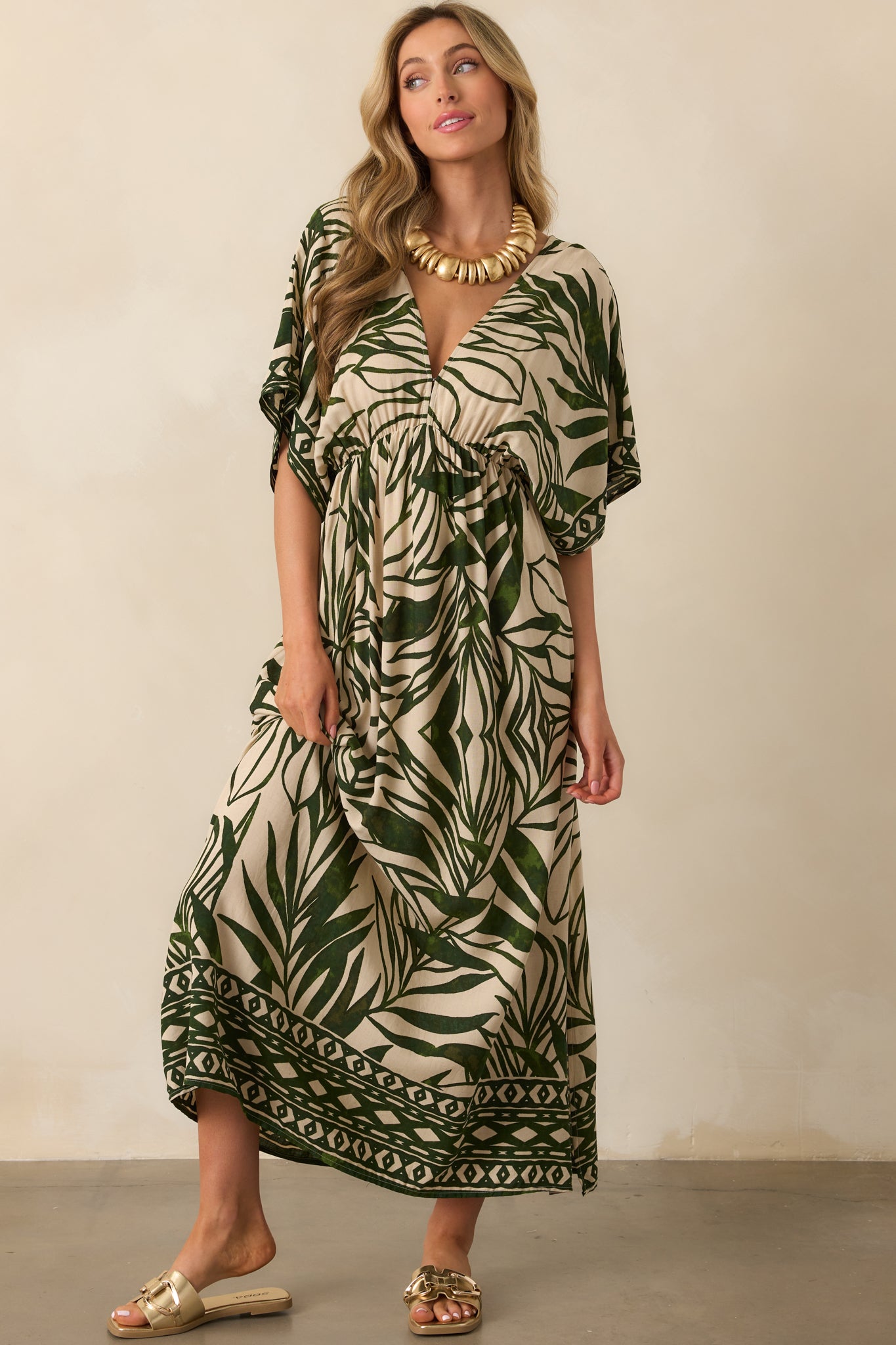 Sunshine On My Mind Green Palm Leaf Print Maxi Dress