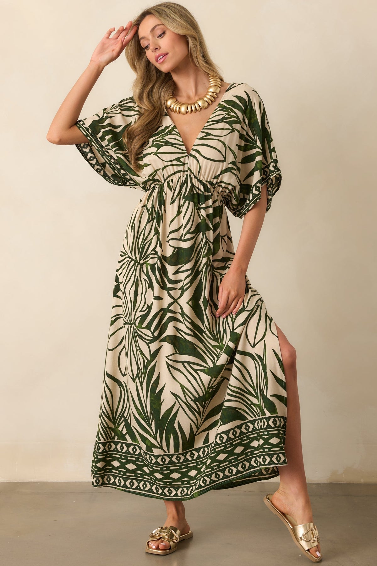 Sunshine On My Mind Green Palm Leaf Print Maxi Dress