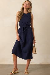 Moving Slowly Navy Cotton Gauze Sleeveless Midi Dress