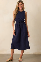 Moving Slowly Navy Cotton Gauze Sleeveless Midi Dress