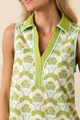 In The Greenhouse Chartreuse Abstract Floral Cotton Mini Dress