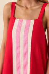 Never That Serious Red Color Block Linen Maxi Dress