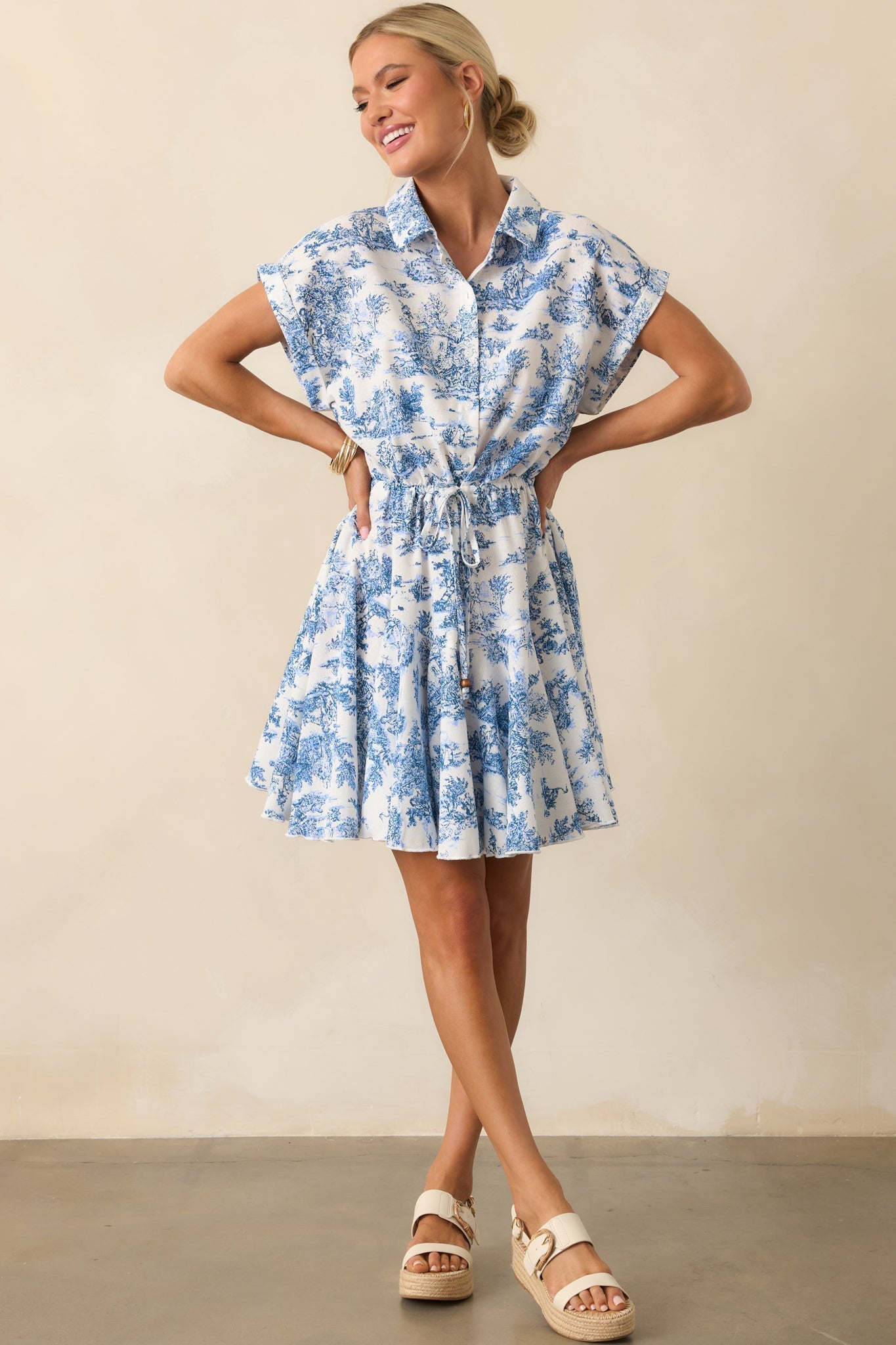 Time After Time Blue Toile Mini Dress