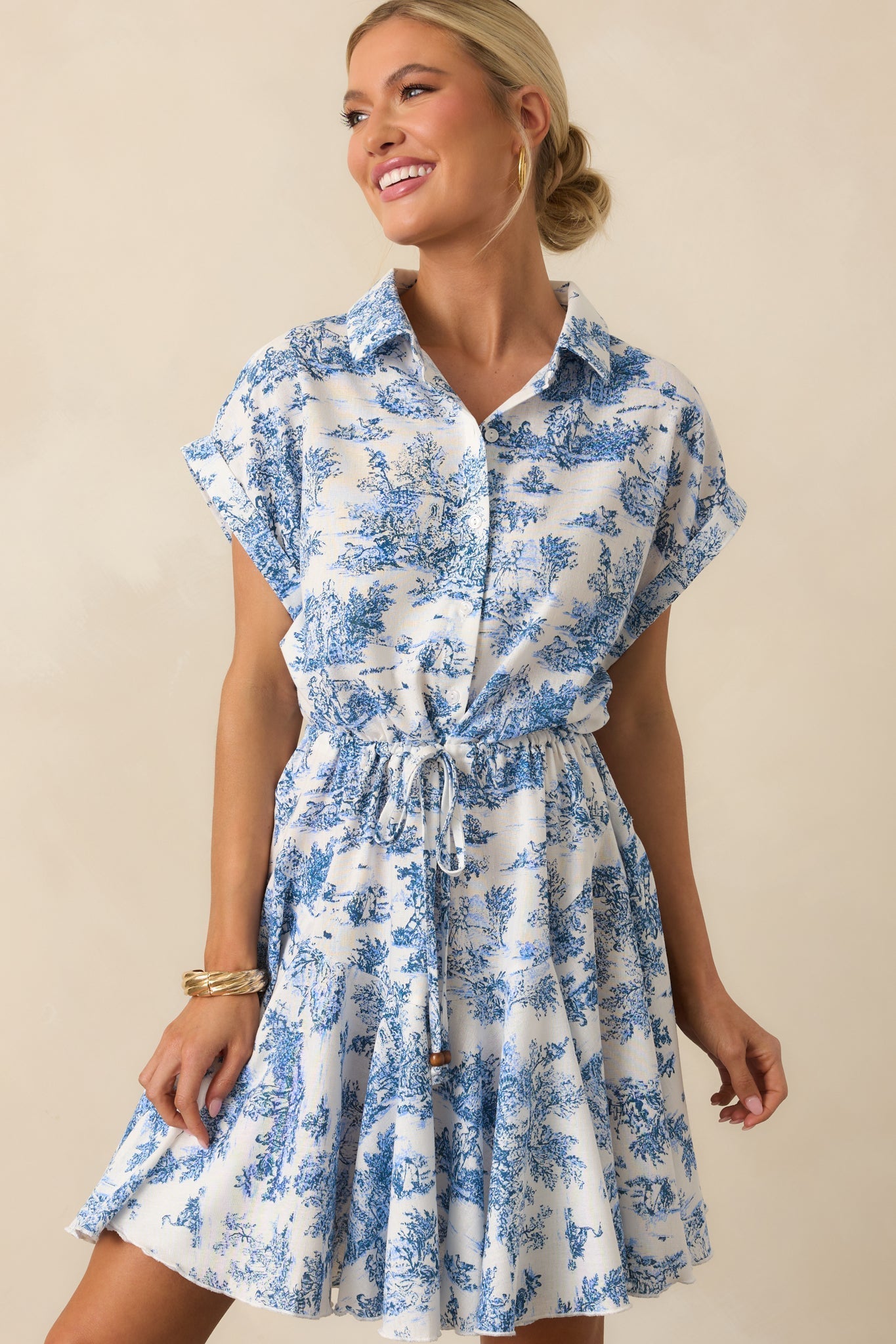 Time After Time Blue Toile Mini Dress