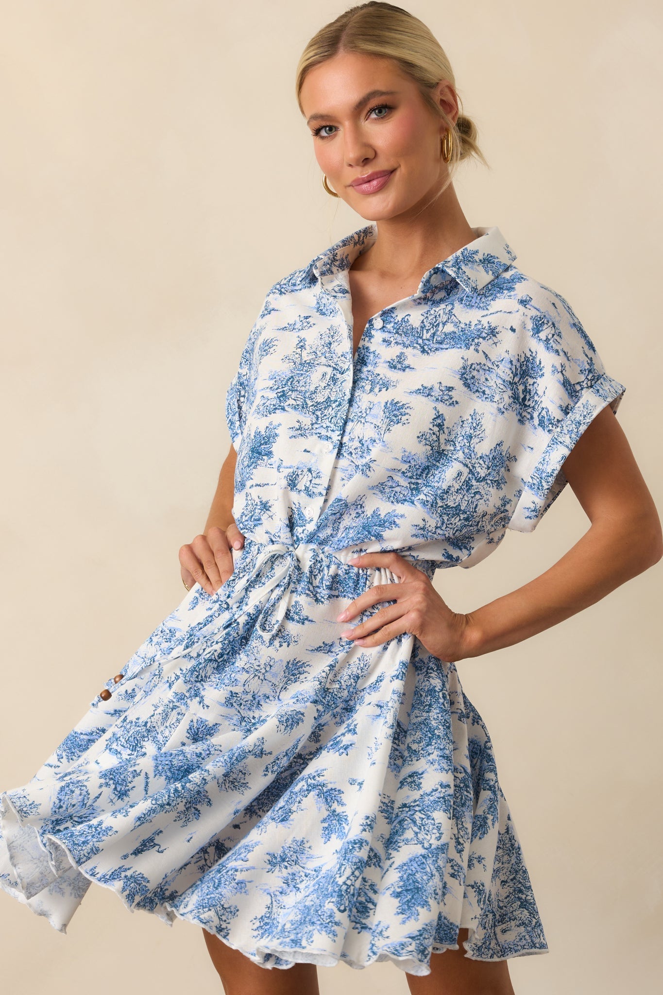 Time After Time Blue Toile Mini Dress