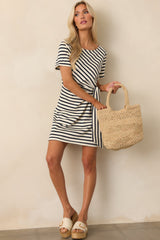 A Little Reminder Black Stripe Cotton Tie-Waist Mini Dress