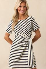A Little Reminder Black Stripe Cotton Tie-Waist Mini Dress