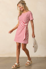 A Little Reminder Red Stripe Cotton Tie-Waist Mini Dress