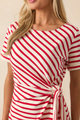 A Little Reminder Red Stripe Cotton Tie-Waist Mini Dress