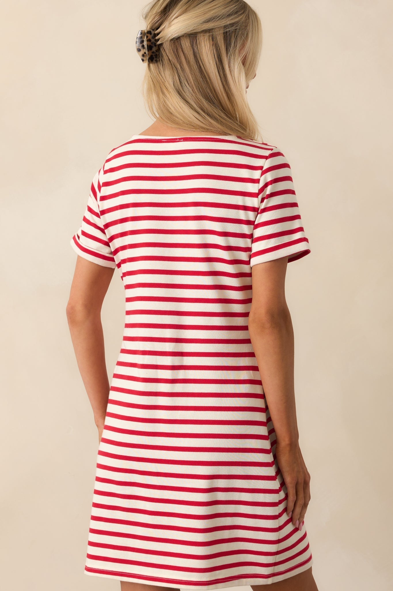 A Little Reminder Red Stripe Cotton Tie-Waist Mini Dress