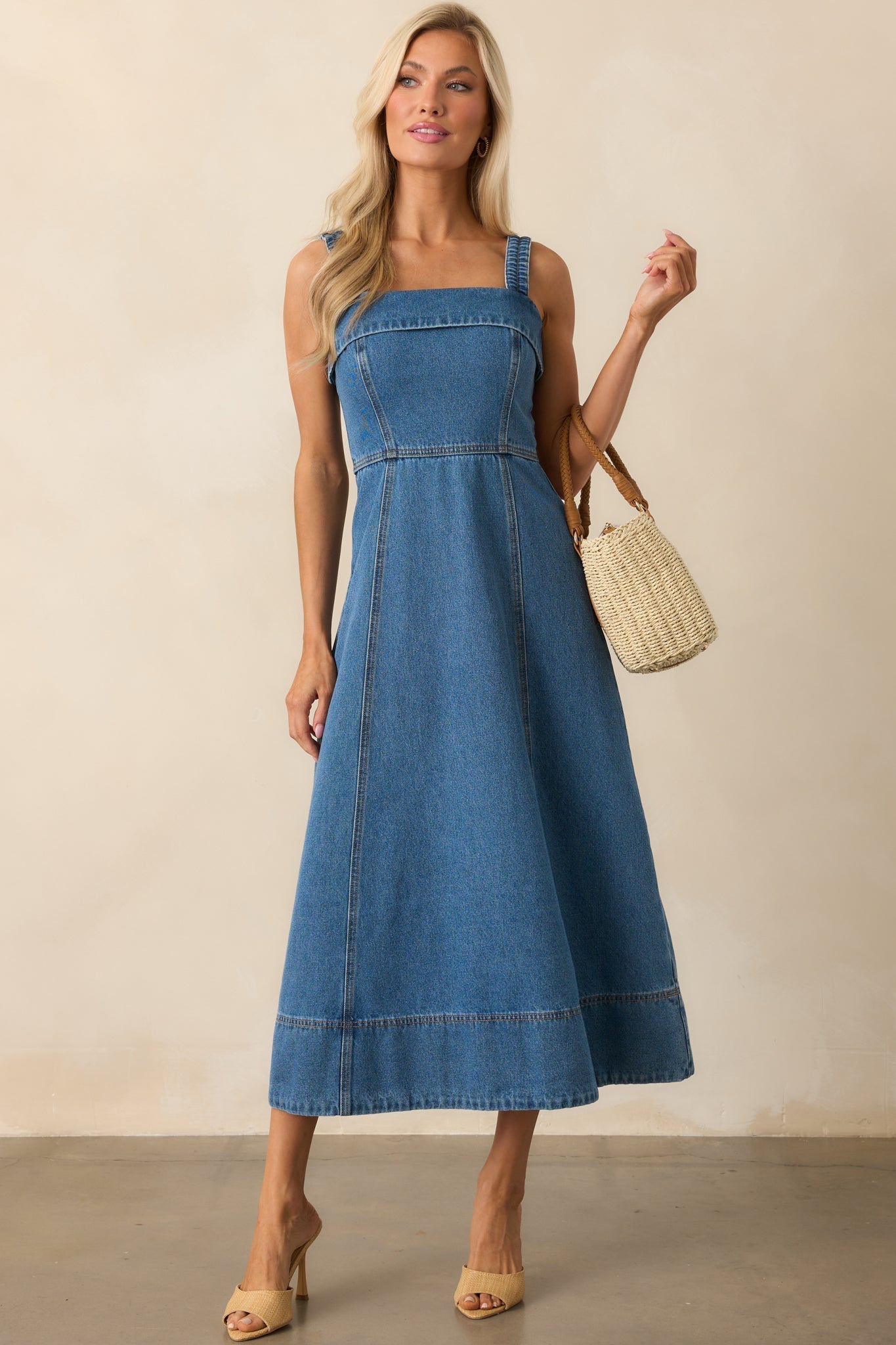 Staple The Label Medium Wash Cotton Tate Denim Midi Dress