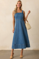 Staple The Label Medium Wash Cotton Tate Denim Midi Dress