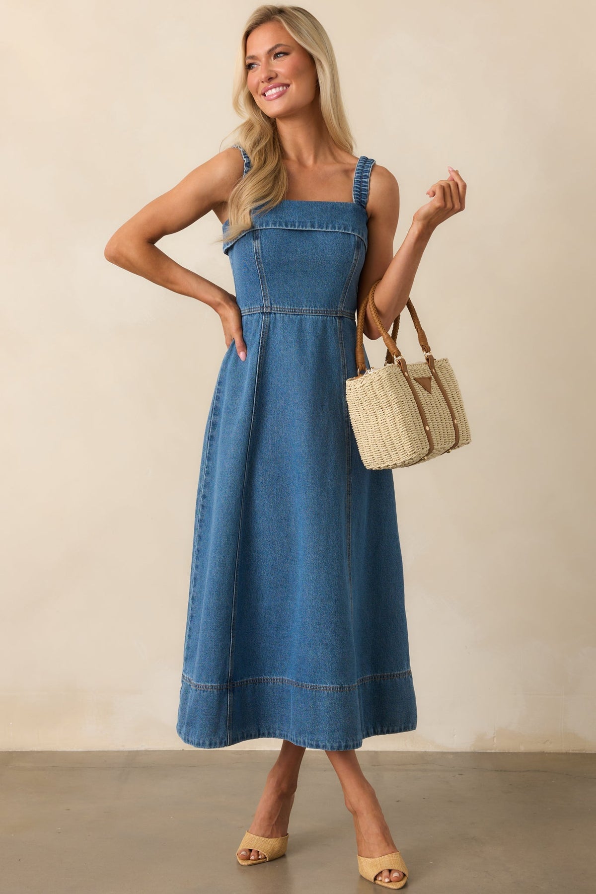 Staple The Label Medium Wash Cotton Tate Denim Midi Dress