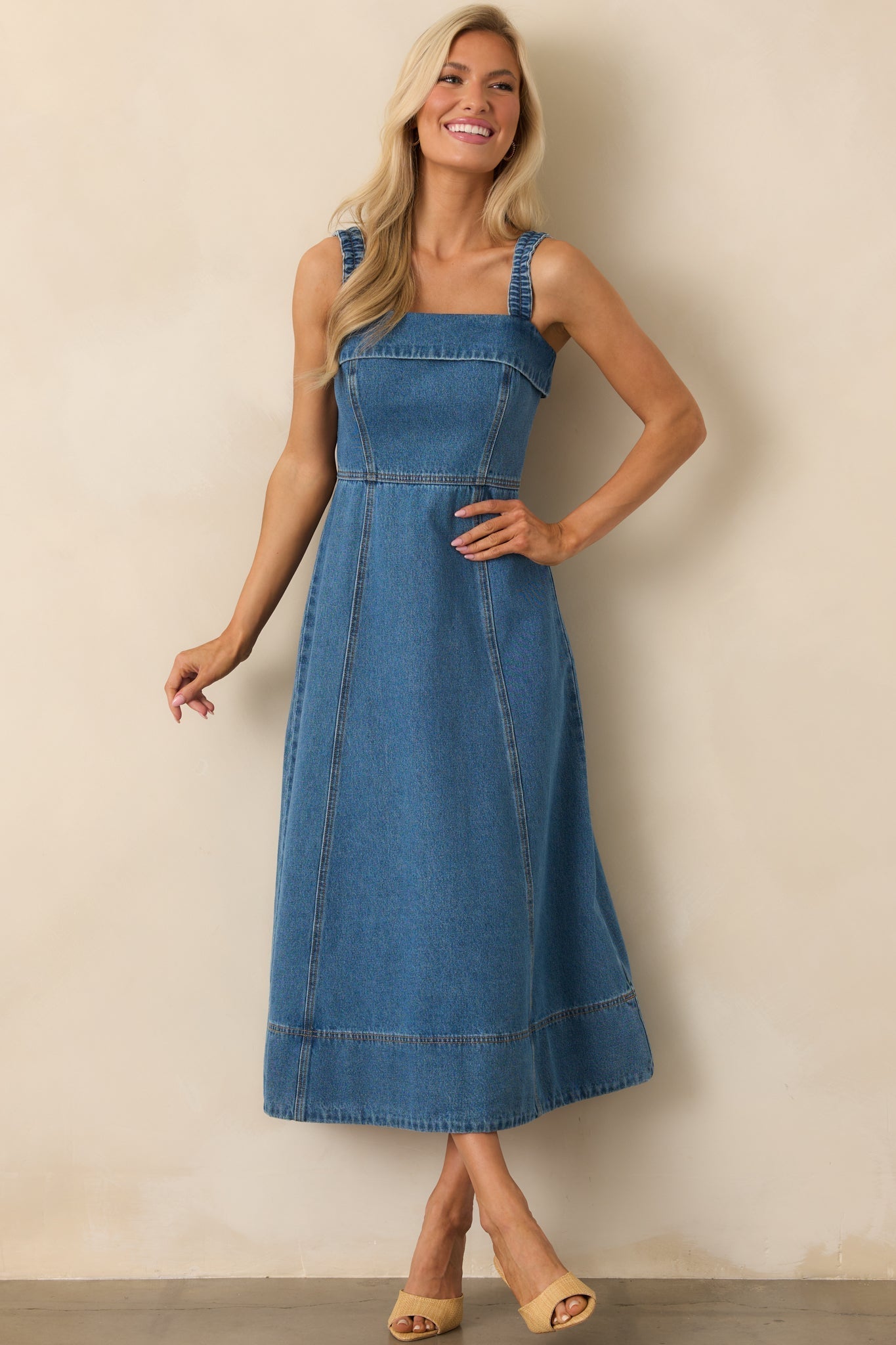 Staple The Label Medium Wash Cotton Tate Denim Midi Dress
