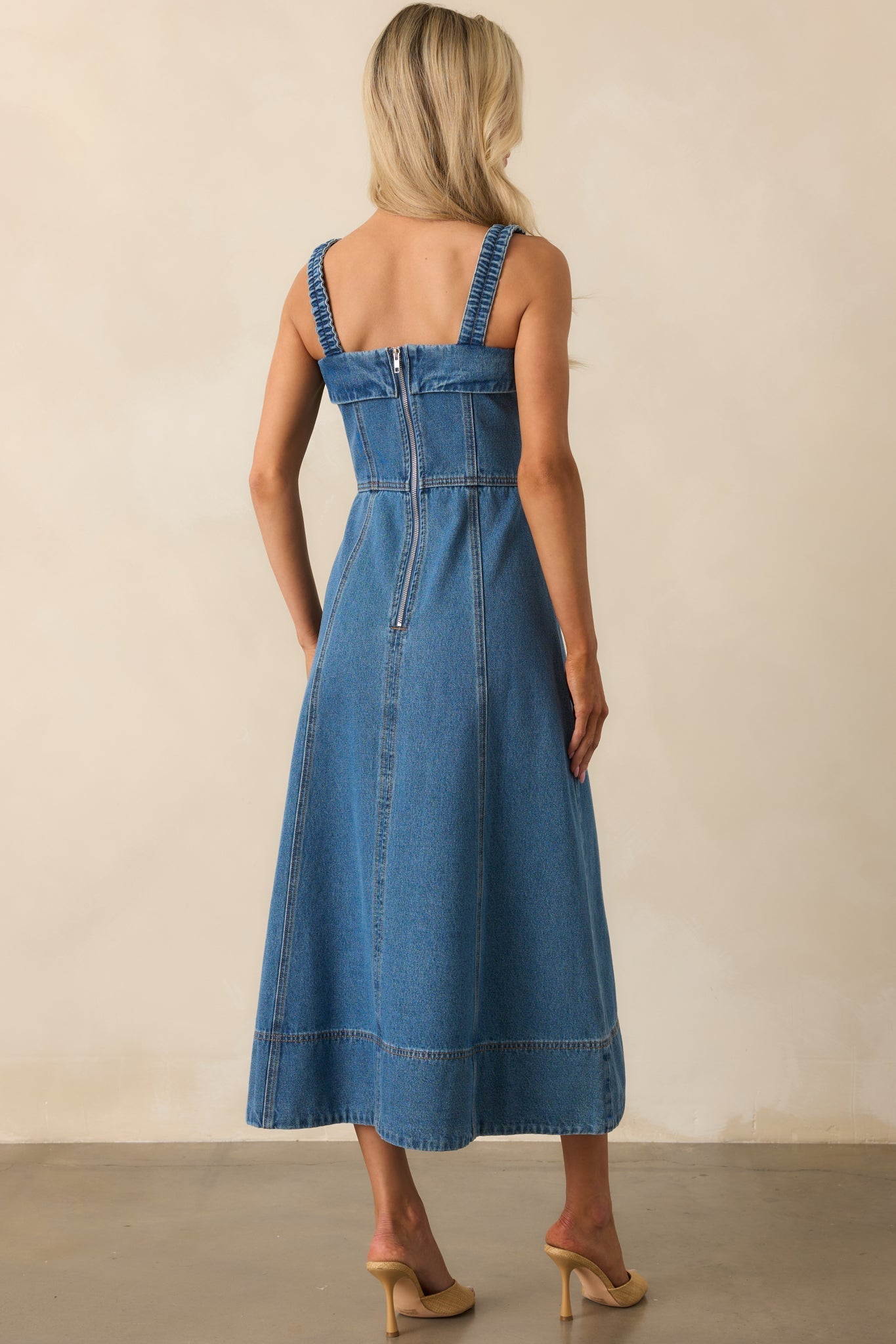 Staple The Label Medium Wash Cotton Tate Denim Midi Dress