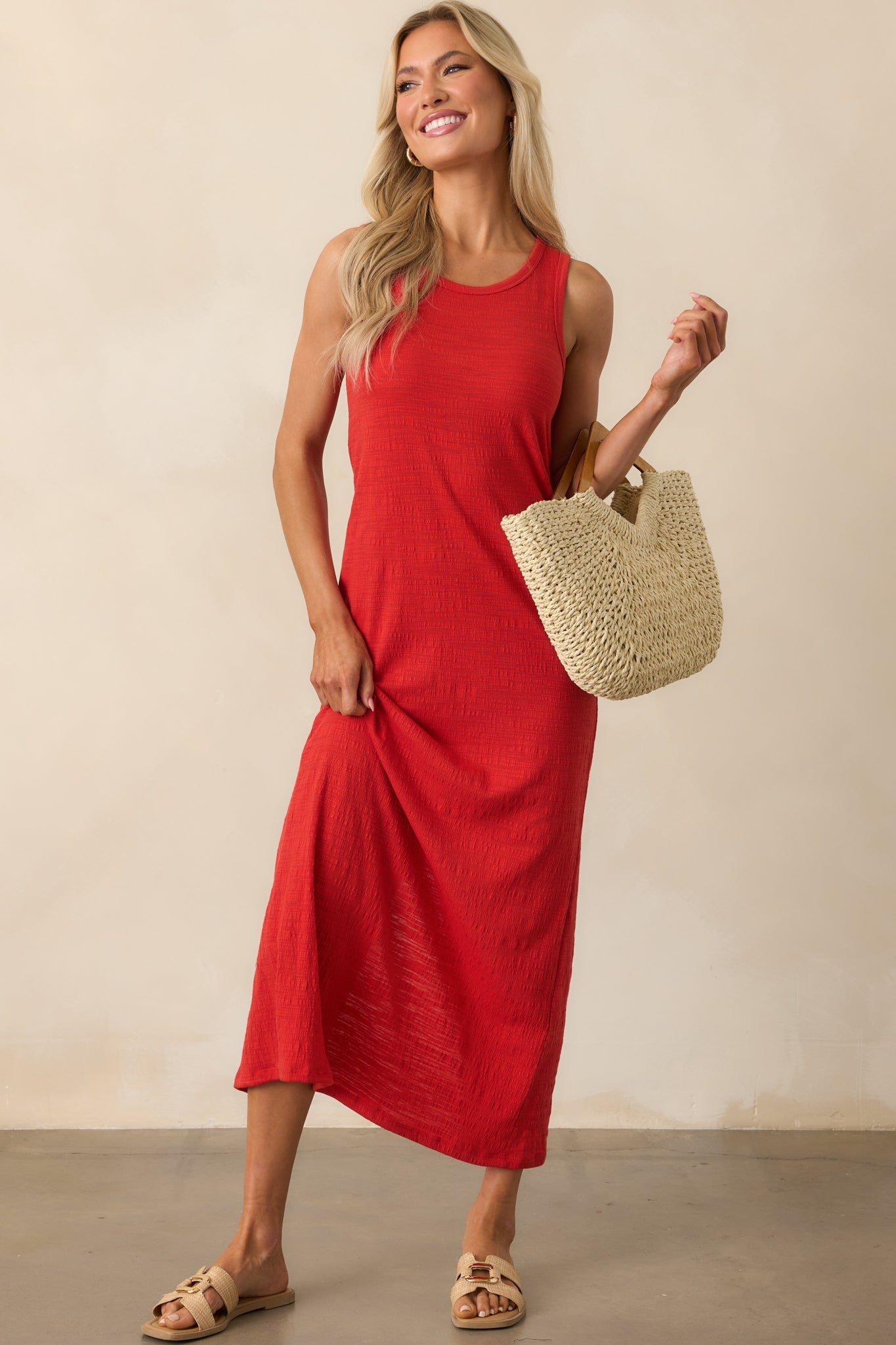 Z Supply Red Cotton Mystic Textured Midi Dress