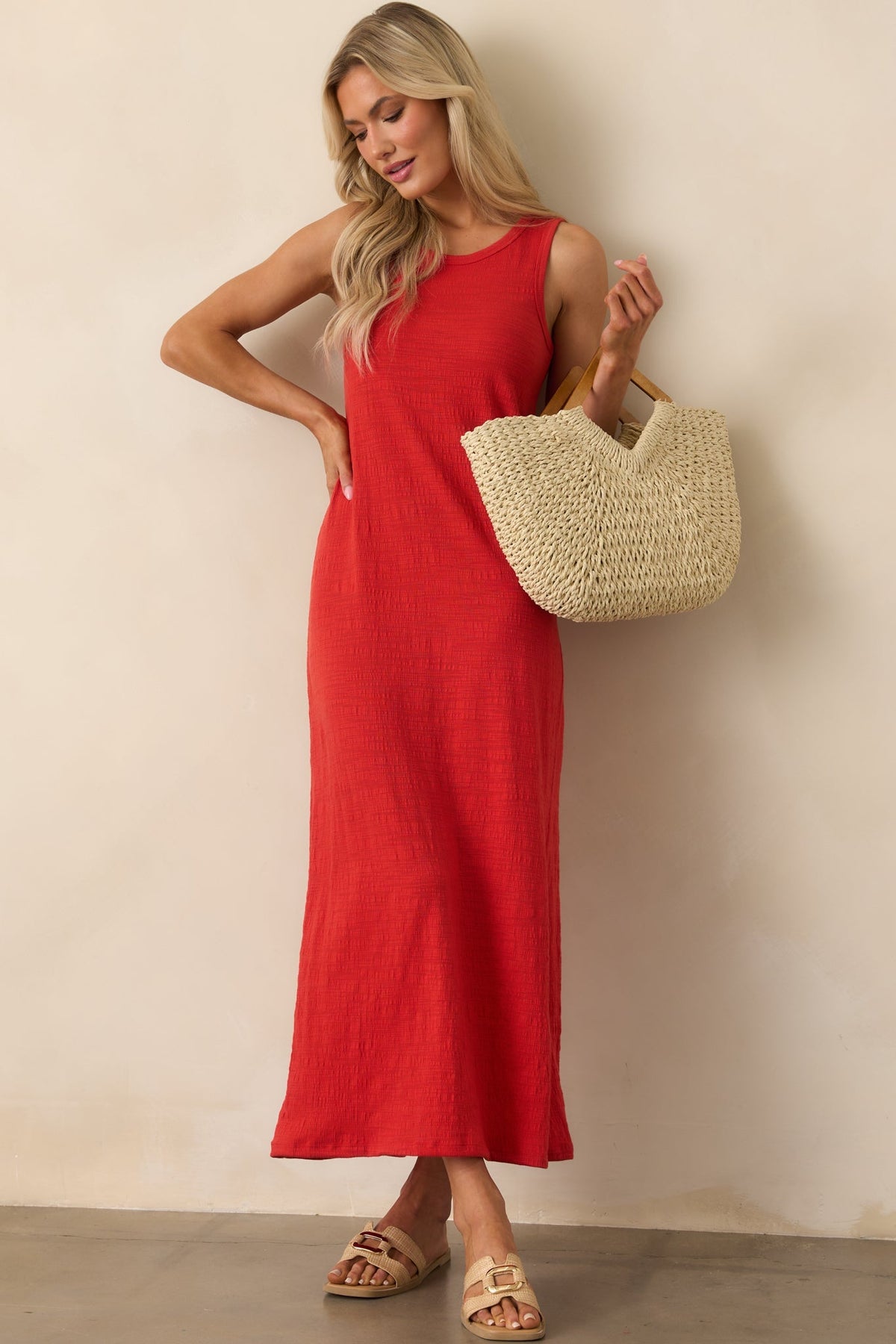 Z Supply Red Cotton Mystic Textured Midi Dress