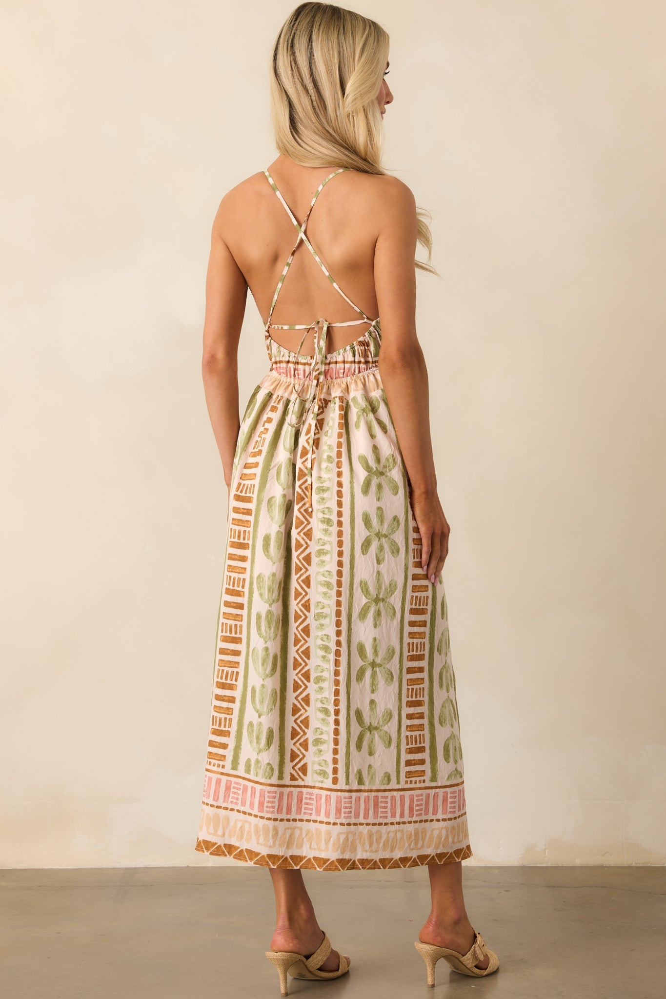 Always Intentional Light Beige Tropical Print Maxi Dress