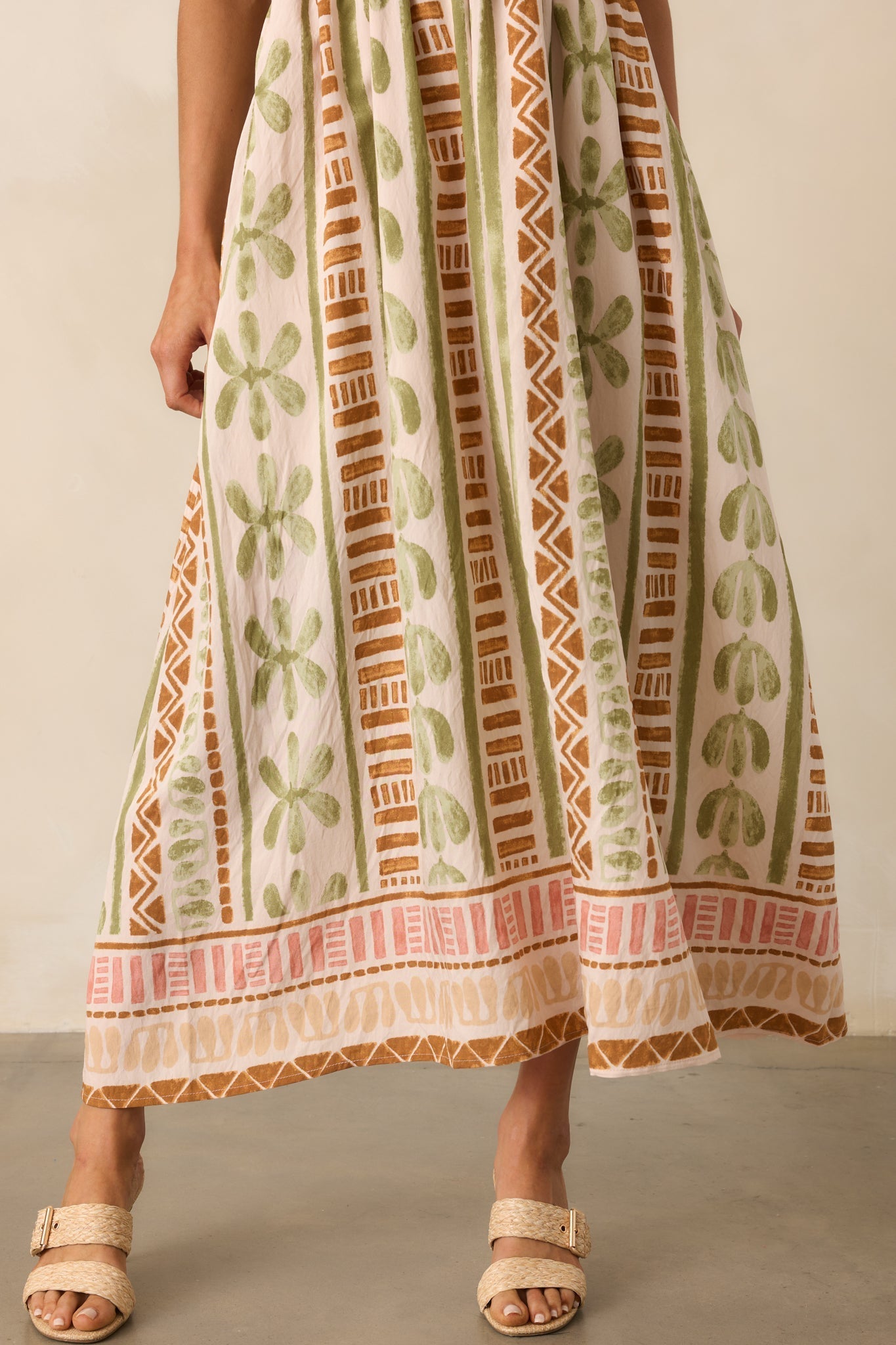 Always Intentional Light Beige Tropical Print Maxi Dress
