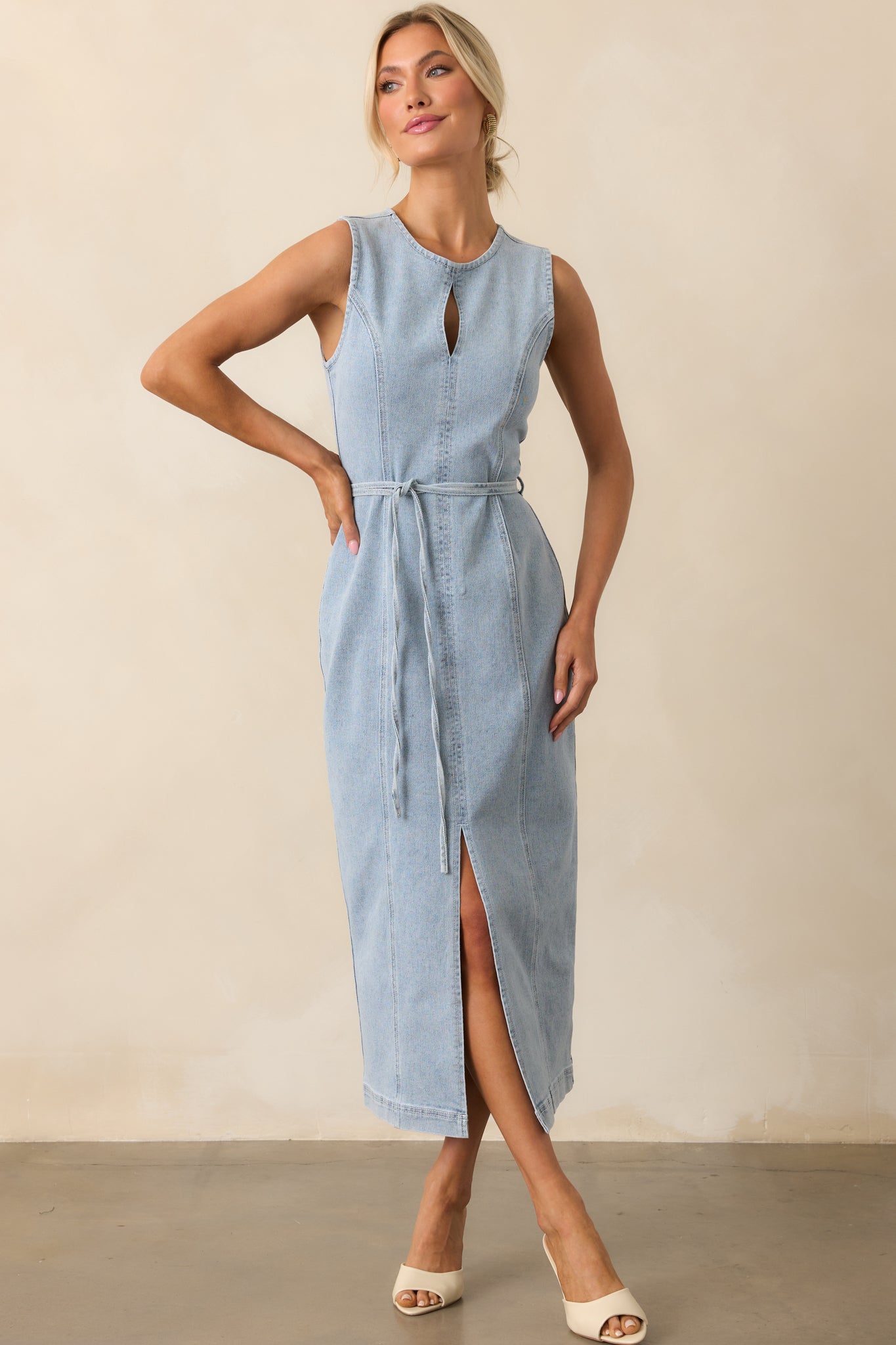 MINKPINK Light Wash Cotton Oliver Denim Midi Dress