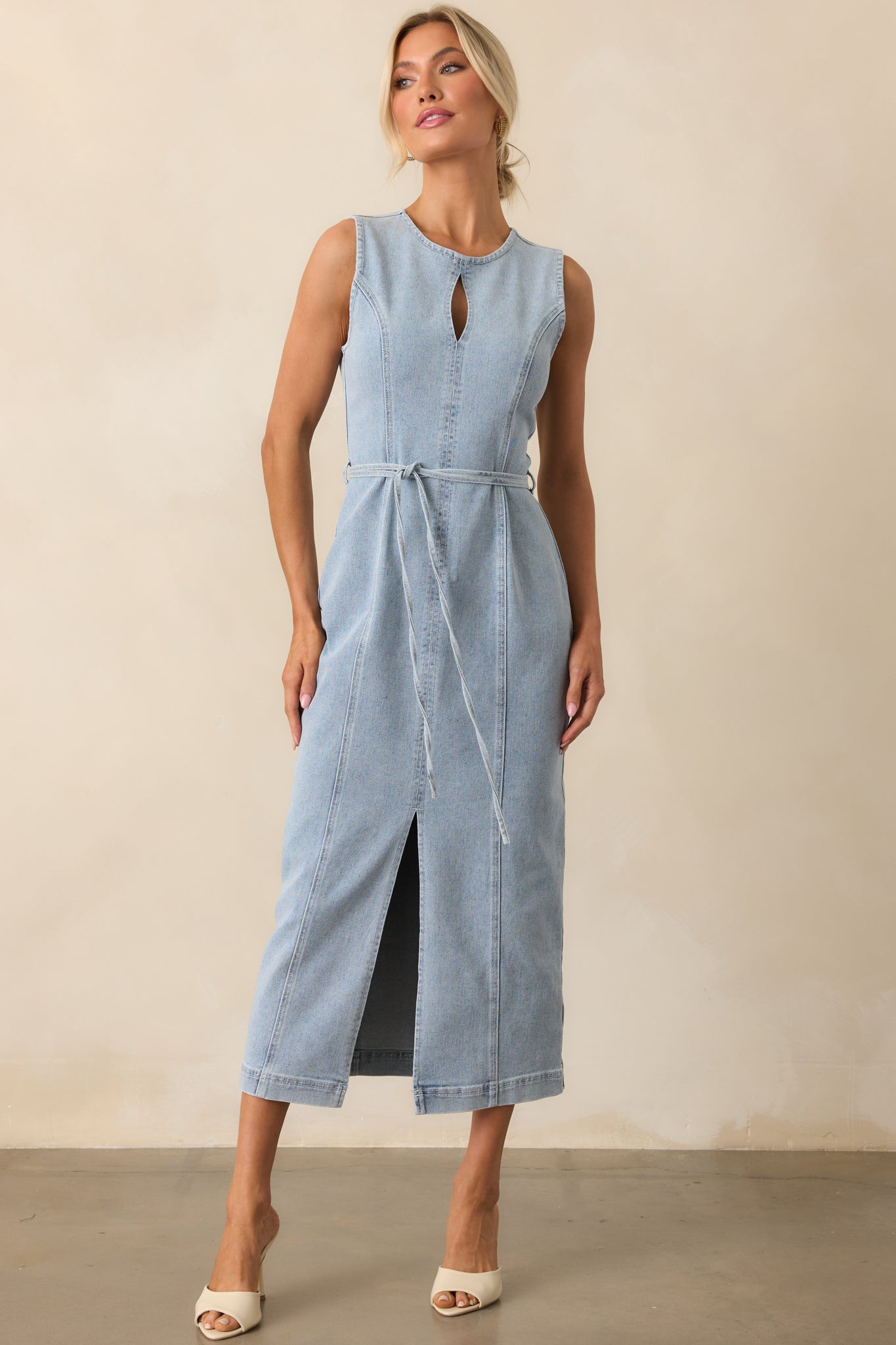 MINKPINK Light Wash Cotton Oliver Denim Midi Dress