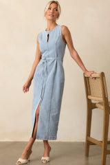 MINKPINK Light Wash Cotton Oliver Denim Midi Dress