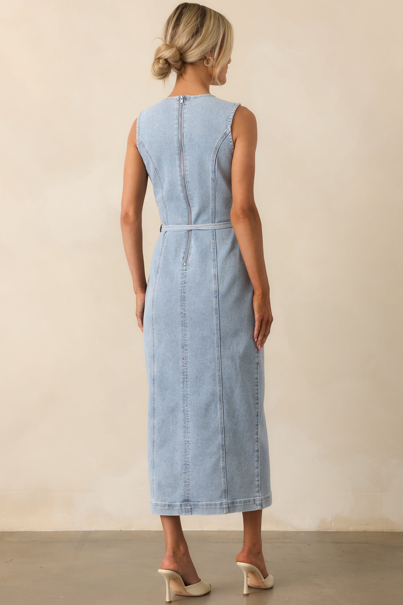 MINKPINK Light Wash Cotton Oliver Denim Midi Dress