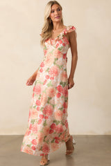 MINKPINK Apricot Floral Aida Frill Maxi Dress
