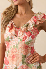 MINKPINK Apricot Floral Aida Frill Maxi Dress