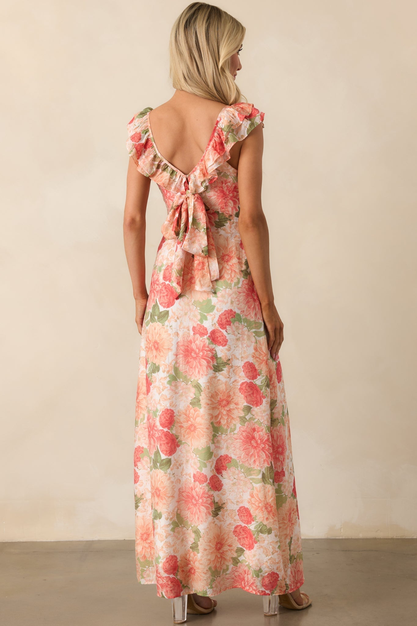 MINKPINK Apricot Floral Aida Frill Maxi Dress