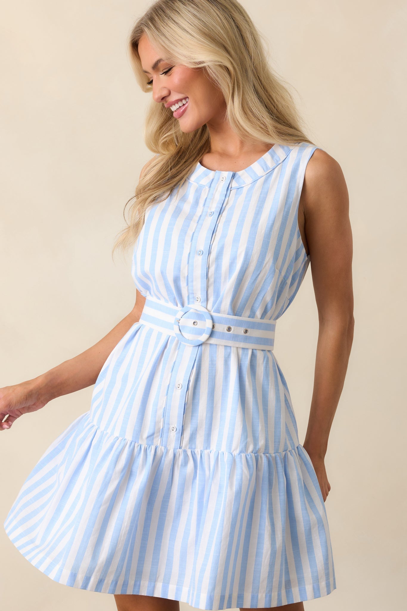 What You Make Of It Light Blue Stripe Cotton Mini Dress