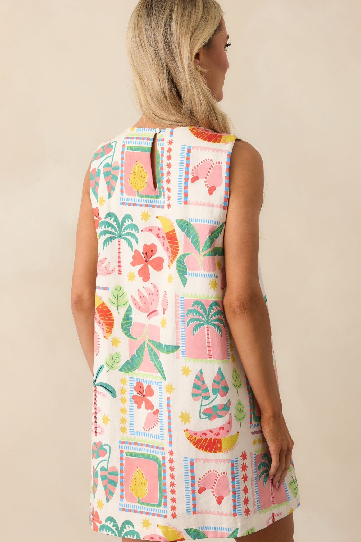 Just Go With It Ivory Patchwork Tropical Print Cotton Mini Dress