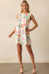 Just Go With It Ivory Patchwork Tropical Print Cotton Mini Dress