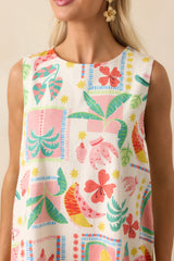 Just Go With It Ivory Patchwork Tropical Print Cotton Mini Dress
